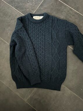 Women’s Navy Cable-Knit Crewneck Sweater - 100% Irish Wool
